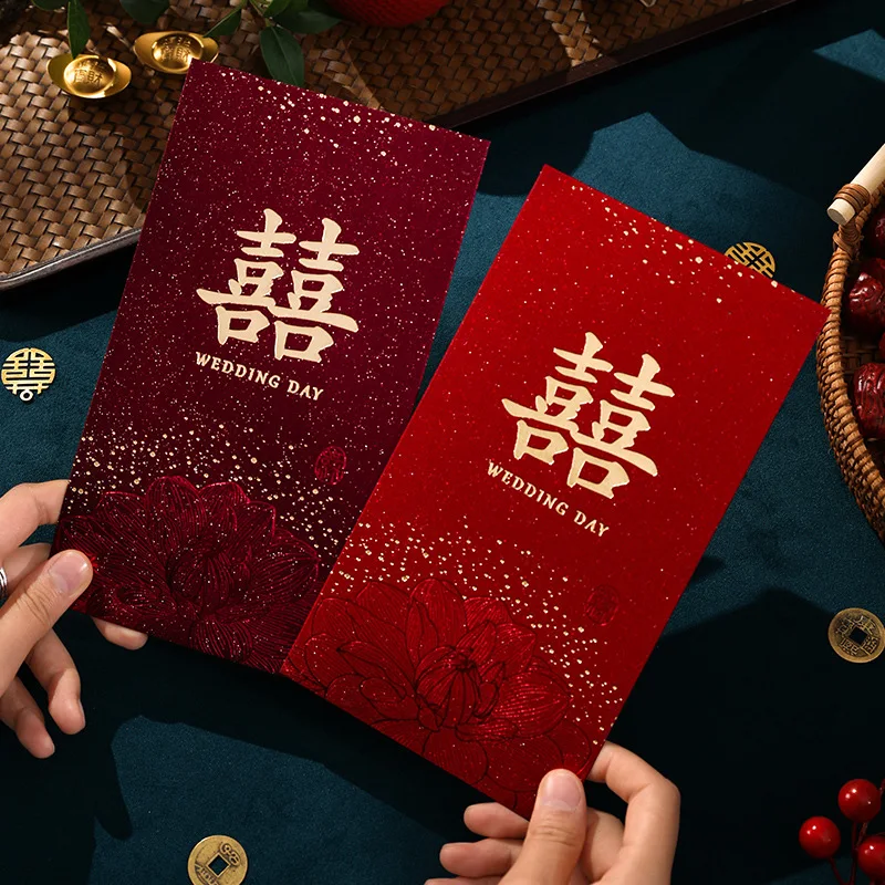 Red Envelope for Wedding, Chinese Hot Money Envelope, Creative Thickened Cardboard, New Year Wishes, 6Pcs