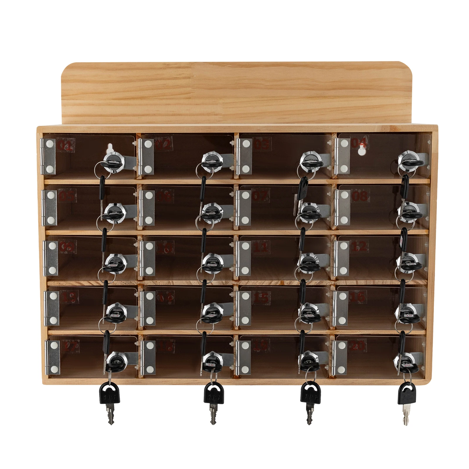 

20 Slots Wooden Color Cell Phone Locker Box Wood Cell Phone Storage Cabinet With Keys/Locks for Offices, Conference Rooms