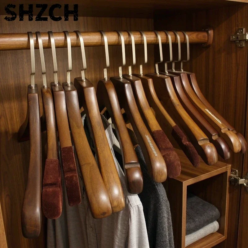 Solid Wood Flocked Clothes Hanger Non Slip Garment Holder for Kids Adults Boutique Clothing Store Home Wardrobe Storage 옷걸이