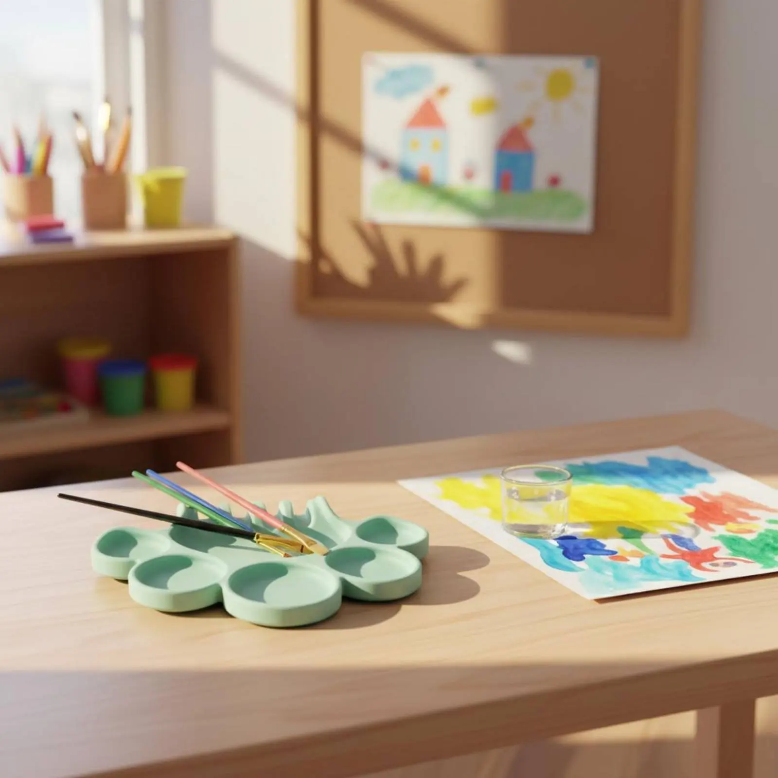 silicone-paint-palette-brush-holder-easy-to-clean-kids-art-palette-2-in-1-paint-holder-paw-print-mixing-tray-long-lasting