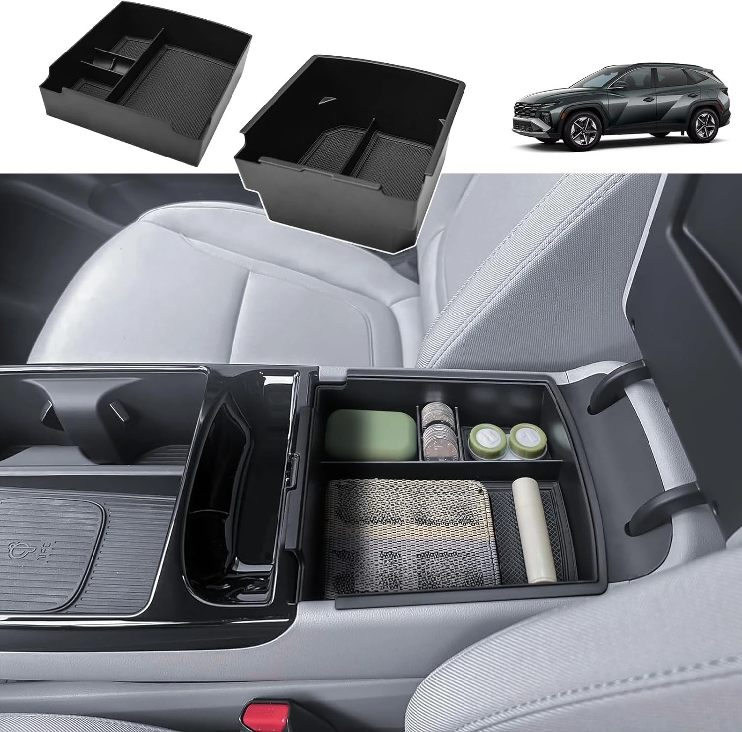 

Tucknbox Double-Layer Center Console Organizer For 2025 Hyundai Tucson(Limited)/2025 Tucson Hybrid/Plug-in Hybrid Storage Box