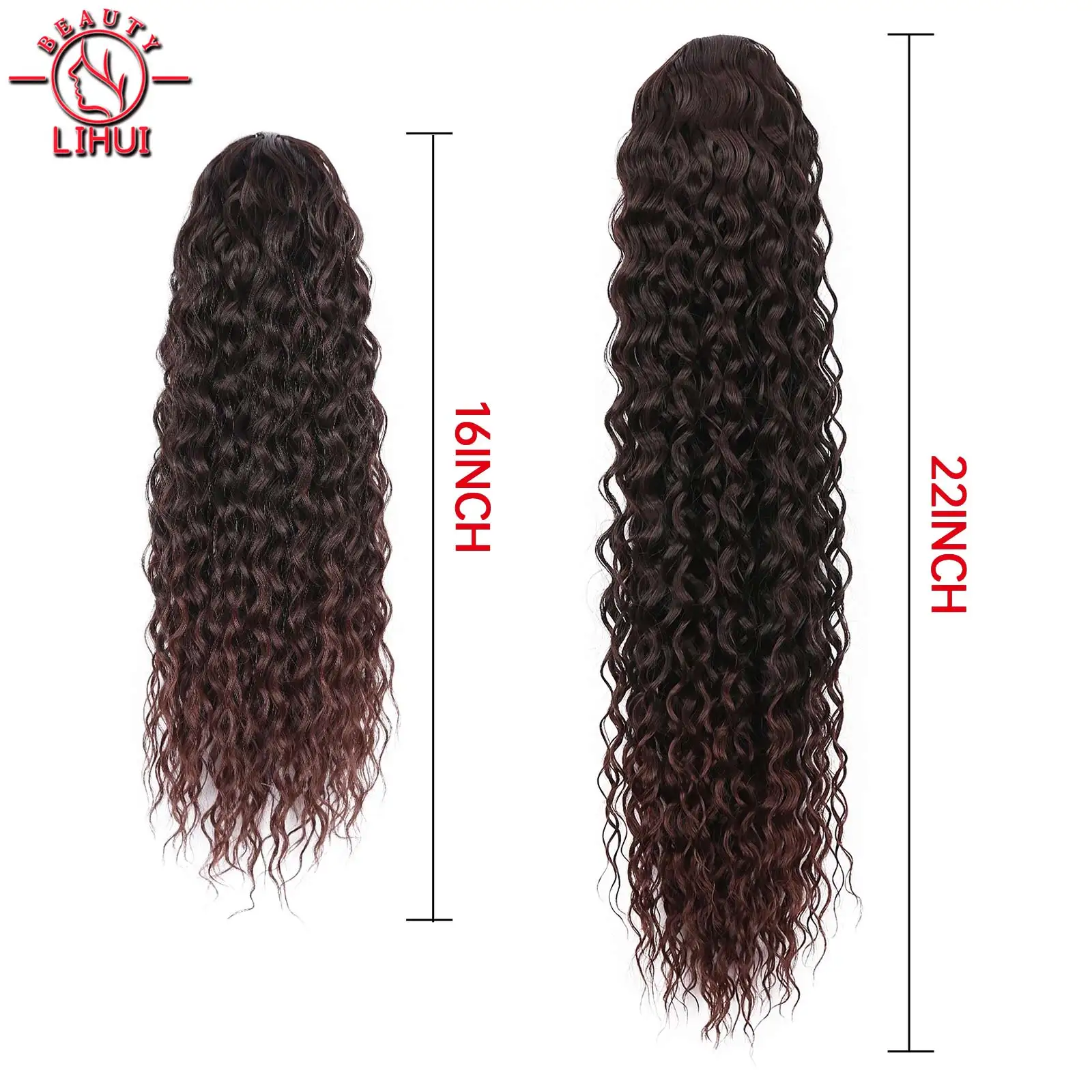 Curly Ponytail Extensions Clip in Synthetic Drawstring Ponytail Wig Long Water Wave Afro Pony Tail Women Hairpiece False 22INCH