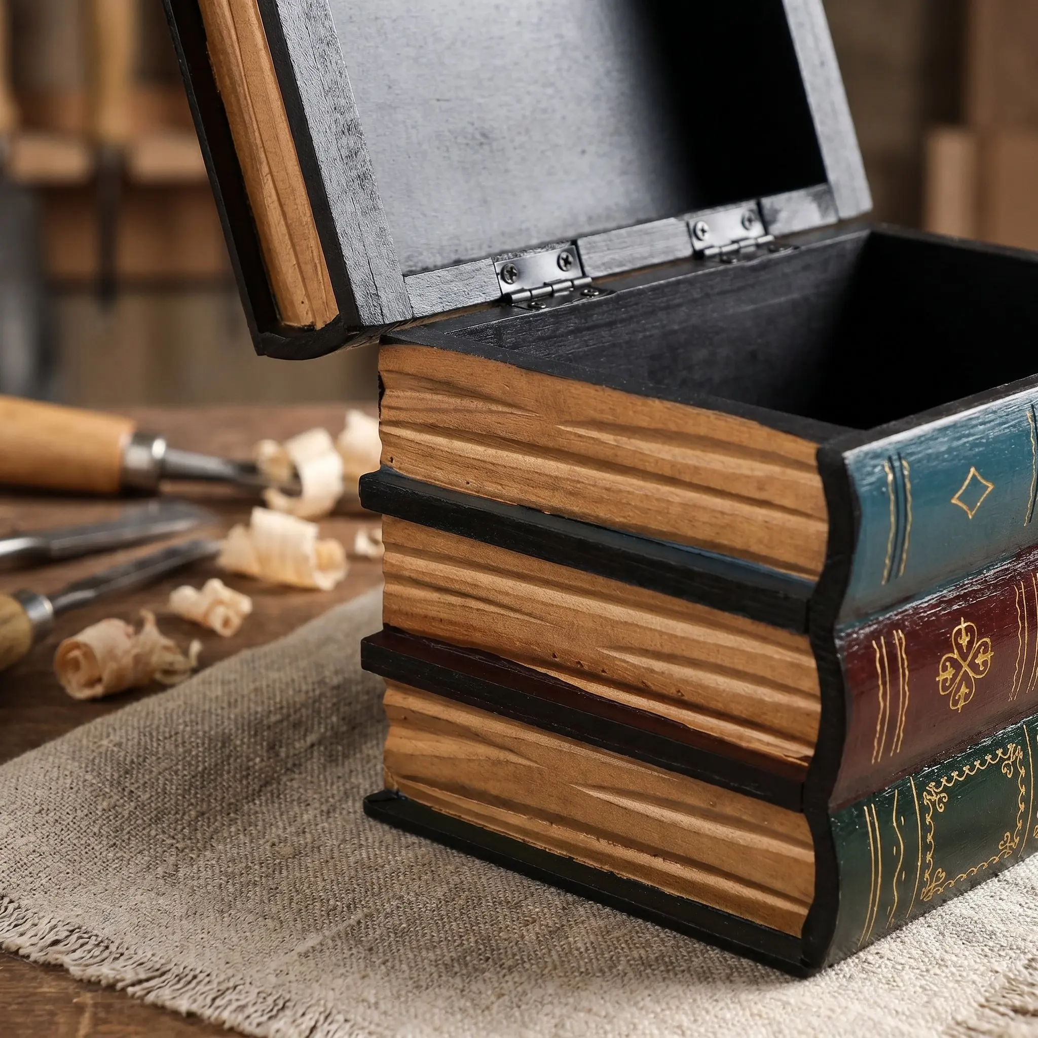2Sets Decorative Faux Book Box Wooden Vintage Book Shaped Hidden Safe Organizer for Money Desktop Storage and Display Box