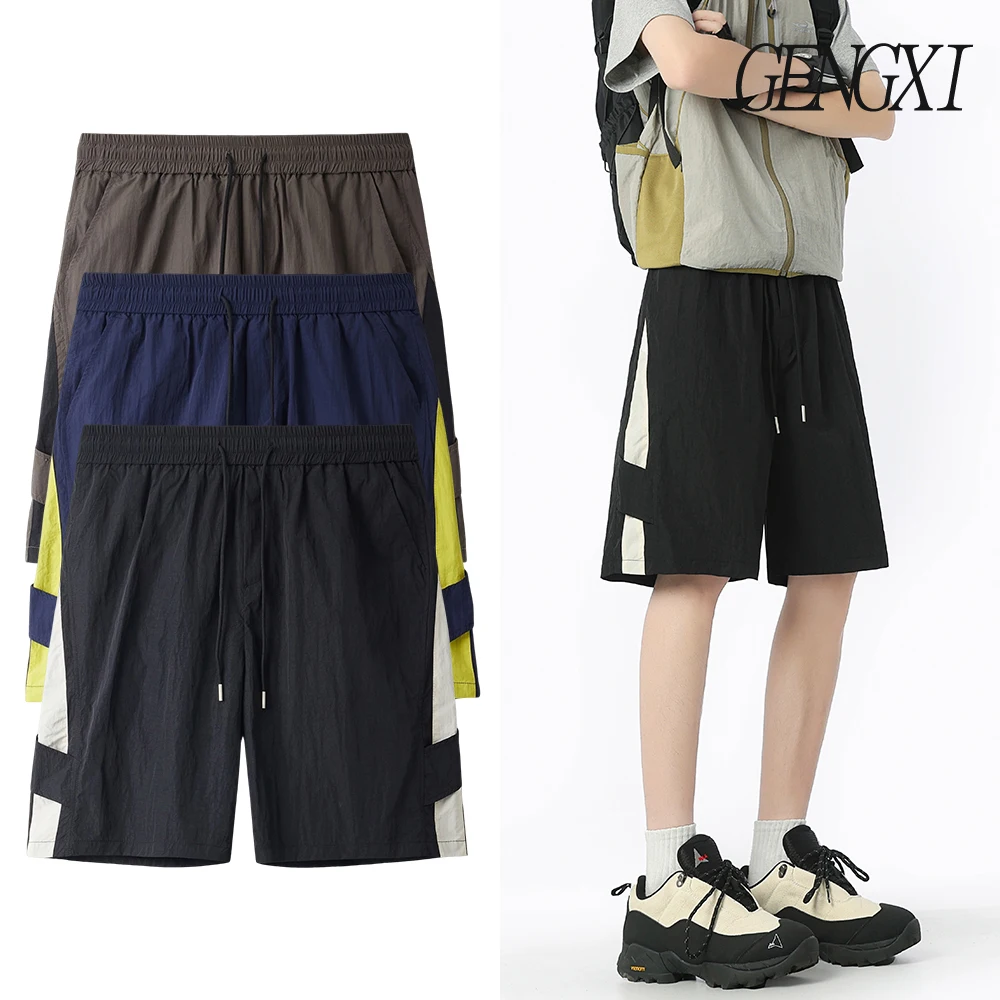 

Новые мужские шорты из ледяного шелка со сращенным дизайном, быстросохнущие повседневные брюки прямого кроя с пятью точками для занятий спортом на открытом воздухе, свободные пляжные брюки