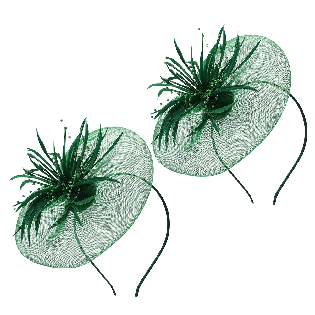 

2 Pcs Dark Green Mesh Headdress Hair Accessories Women Wedding Party Fascinator Tea Hats Prom Headband