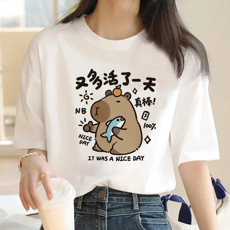 Camiseta estampado de capibara de bonito يوميا كابيباراس دي مانغا الفقرة niñas ropa para mujeres camiseta متفوقة الفقرة موهير #2