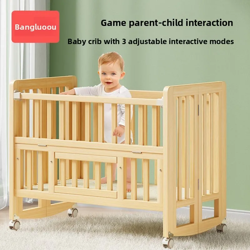 سرير أطفال من الخشب الصلب غير مطلي قابل للطي سرير كبير مهد أطفال متنقل متعدد الوظائف سرير أطفال حديثي الولادة