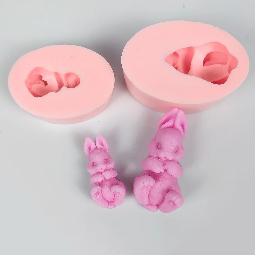 3D Cute rabbit Mochi Toy Molds Cement Bunny Animal Candle Silicone Mold Aromatherapy Plaster Mold Fondant Cake Candle Mold Tools