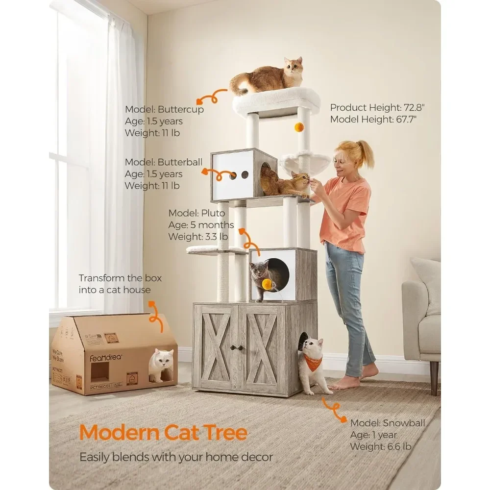 Imagem -02 - Modern Basket Tree For Cats Tall Cat Condo Arranhões Almofadas Laváveis Suprimentos 2-em1 Poleiro Tower 728