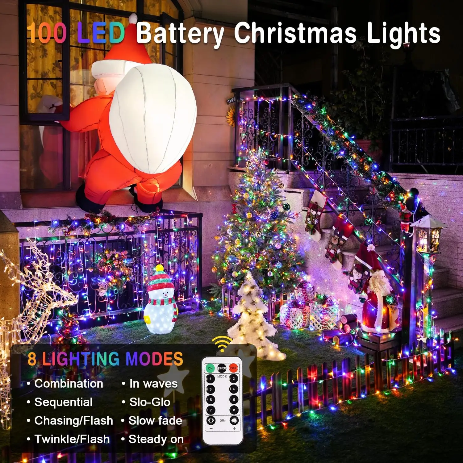 10M 80 LED 8 Modes Remote Christmas Lights Outdoor Battery Power String Lights Waterproof Twinkle Fairy Mini Lights with Indoor