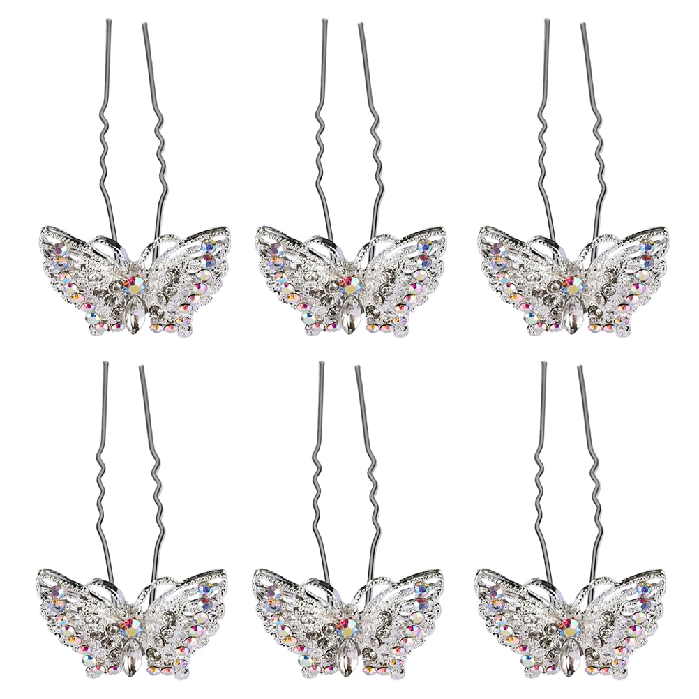 

6pcs Pearl Inlaid Diamond Fork Silver Hair Accessories Fashionable Headdress Design Hairpin Bride Women Stylish Headwear Prom