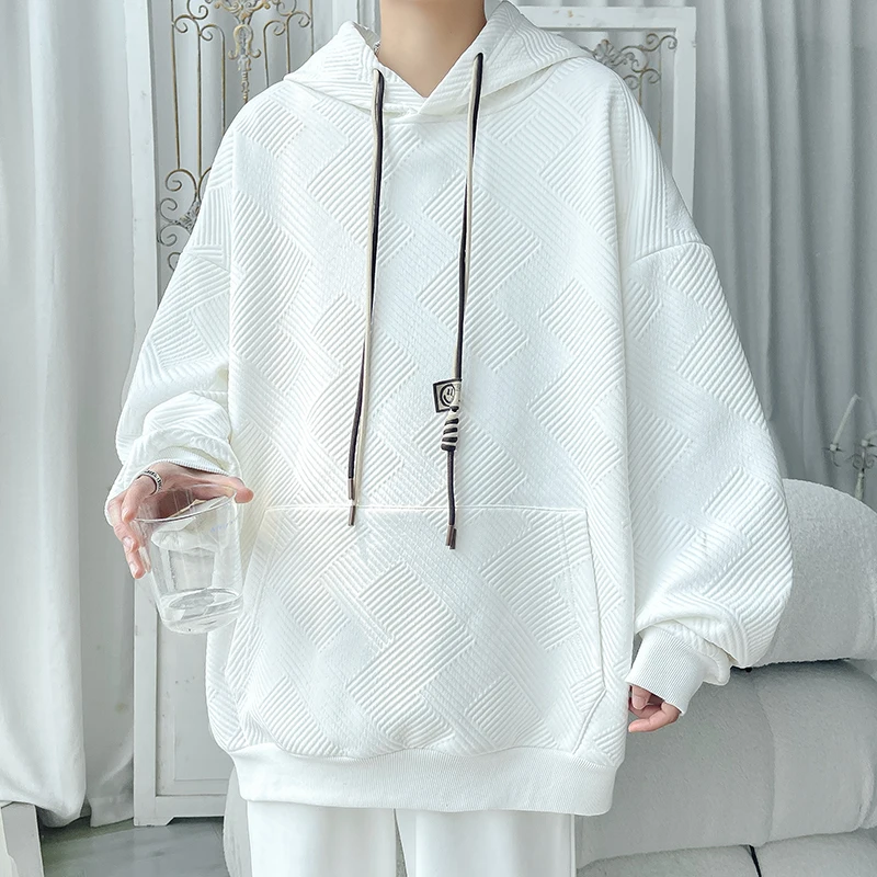 

Мужская толстовка с текстурой, весенне-осенняя, модная, высококачественная, с вышивкой, свободного кроя, больших размеров, топ Haome для подростков