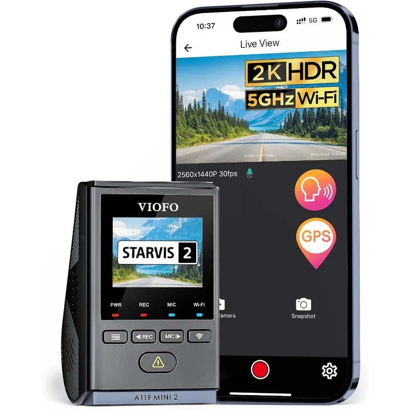 Dash Cam A119 Mini 2,  Dash Camera with 5GHz Wi-Fi GPS, Night Vision 2.0, 24H Parking Mode, Supercapacitor, Support 512GB Max