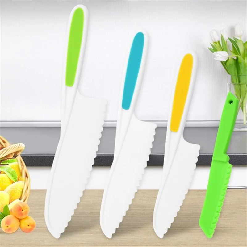 

Nylon Kids Knife Set, Children's Cooking Knives with Serrated Edges, Montessori Practical Life Materials, Safe Plastic Food Cutt