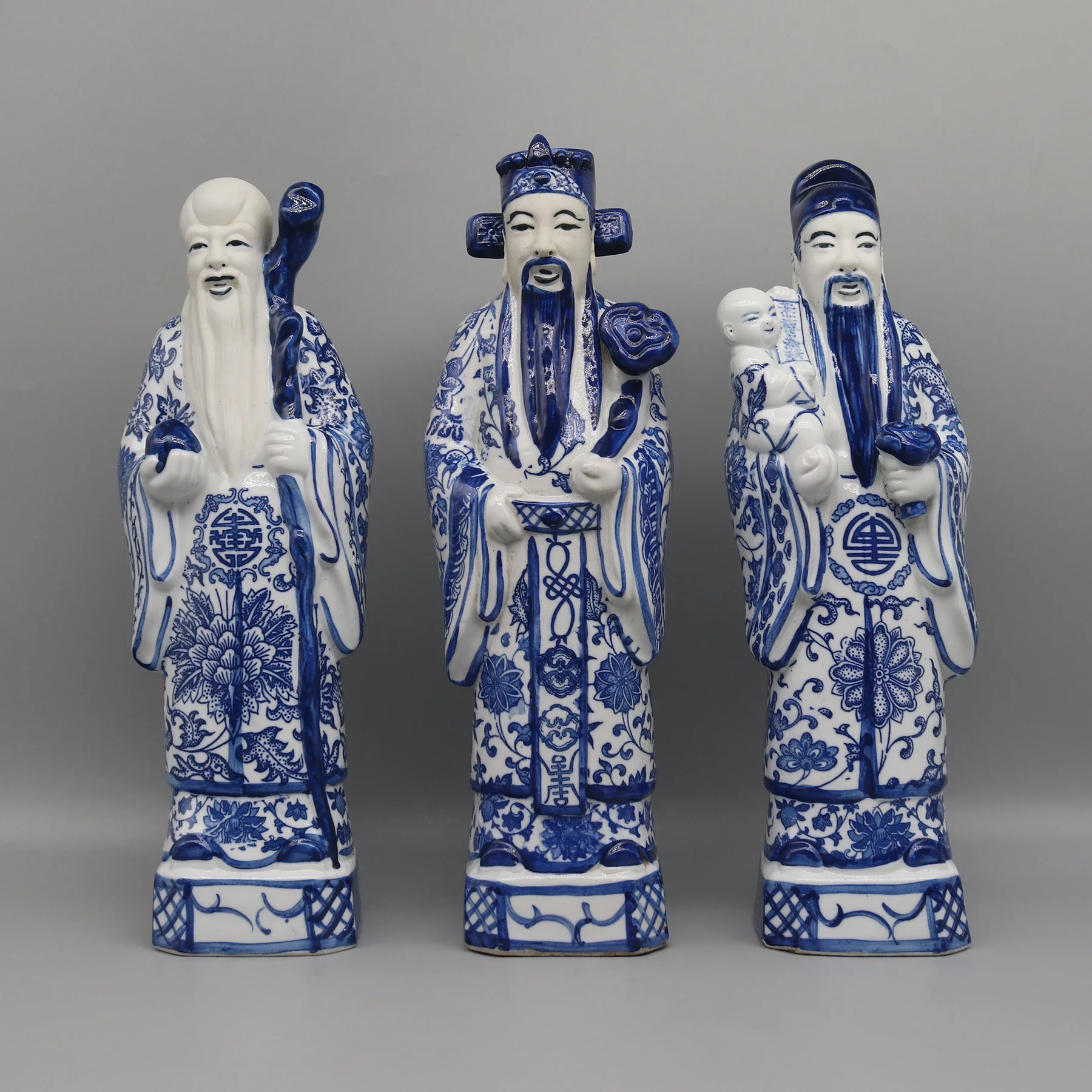 Three Gods of Fortune Prosperity and Longevity Ceramic Figurines Home Decor