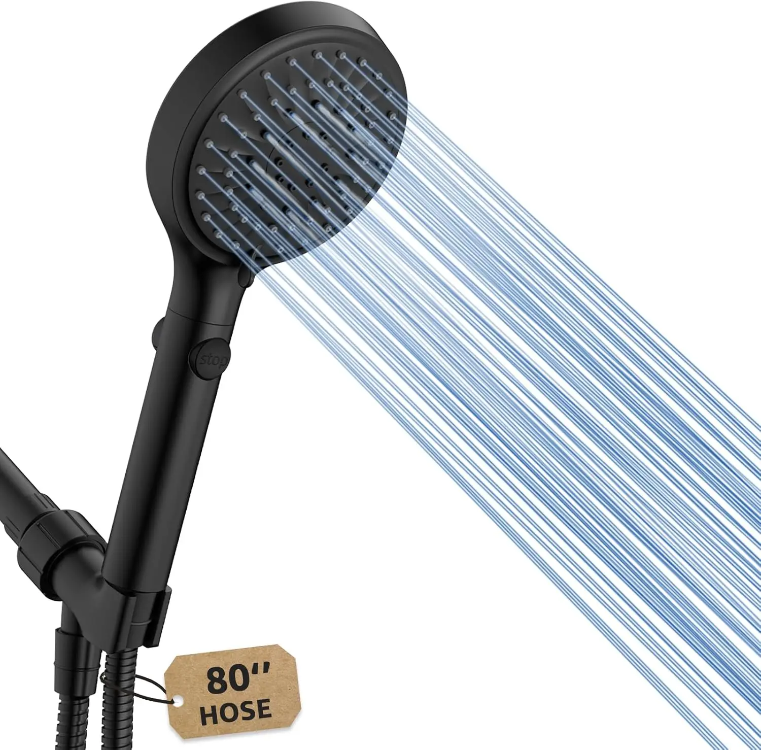 

Shower Head with Handheld, High Pressure 5-Mode Handheld Shower Head with 80" Stainless Steel Hose and ON/OFF Switch, Black