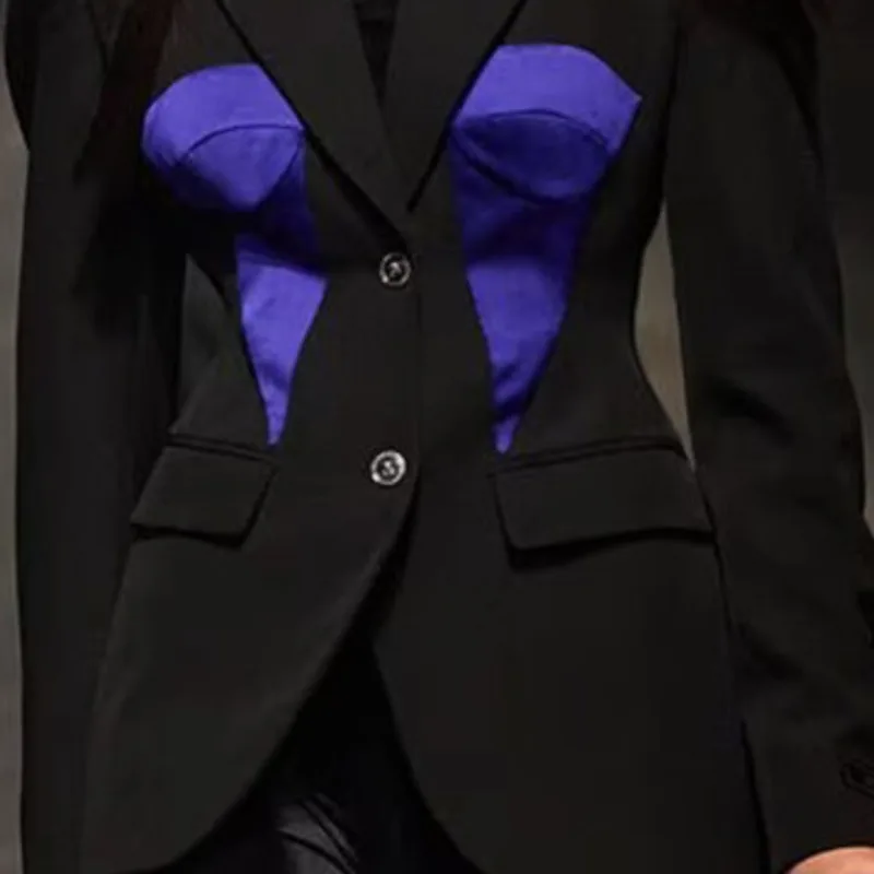 HKSH ブレザー女性のための秋の新シングルブレストコントラストカラースリムフィットシックでエレガントな気質オフィスレディスタイルコート HK10755