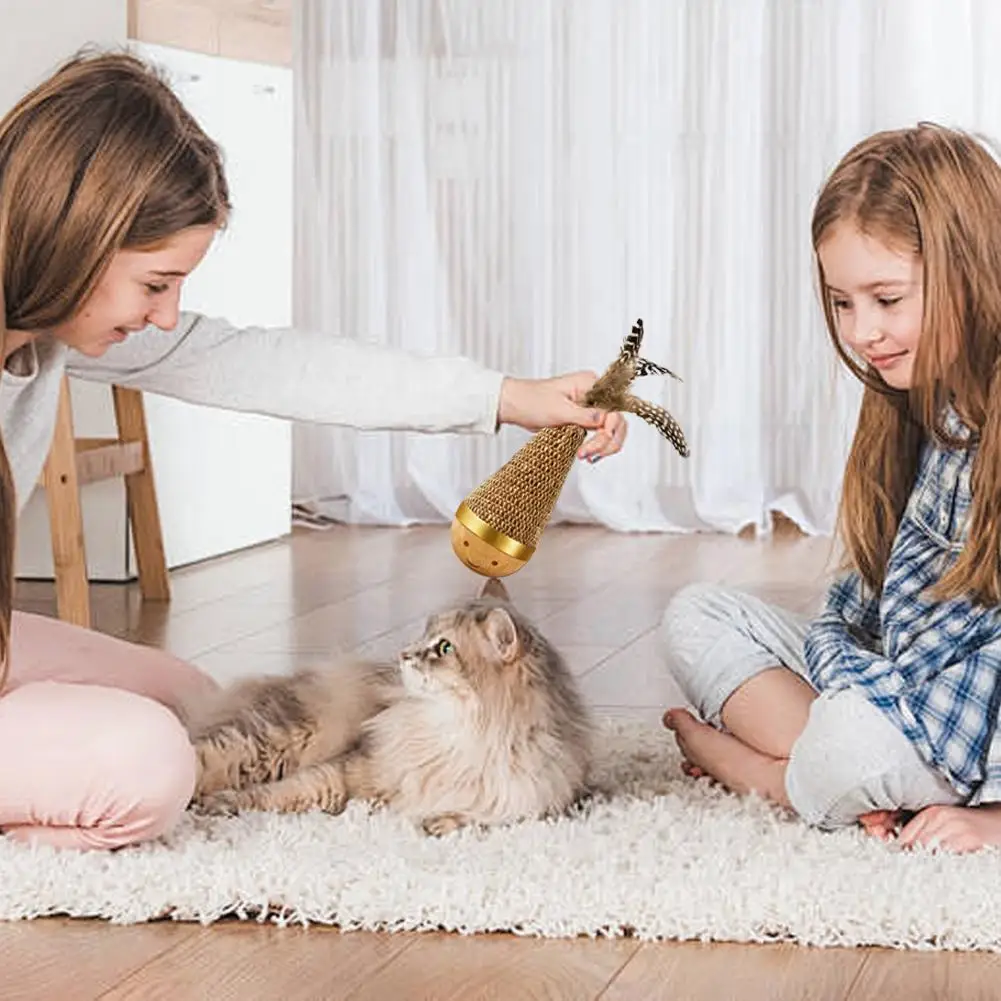 Feder-Wackelspielzeug für Katzen mit Massivholz-Basis, Interaktives Kratzfestes Haustier-Spielzeug, Bissresistentes Wackelspielzeug für Drinnen – Detail 6
