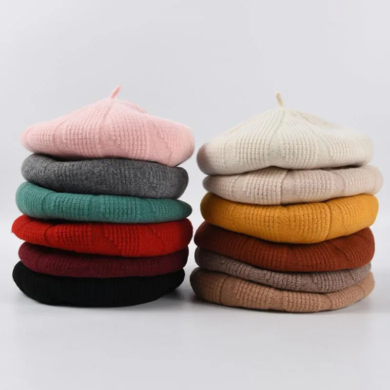 MAXSITI U Warm Wool Knitted Beret Women Hats autumn and winter Vintage Thickened retro Artist Hat Mushroom hat Pumpkin cap