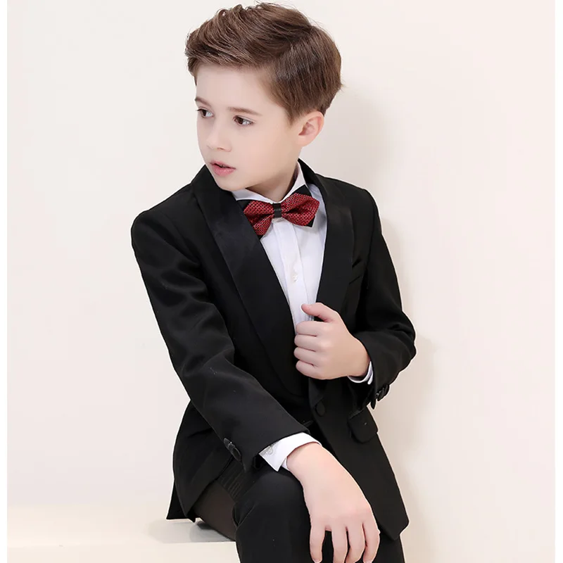 3-14 Years White Children Boys Wedding Suit Black Red Boys Suit Set Boys Suits Outfits Set Children Host Performance Costume Set