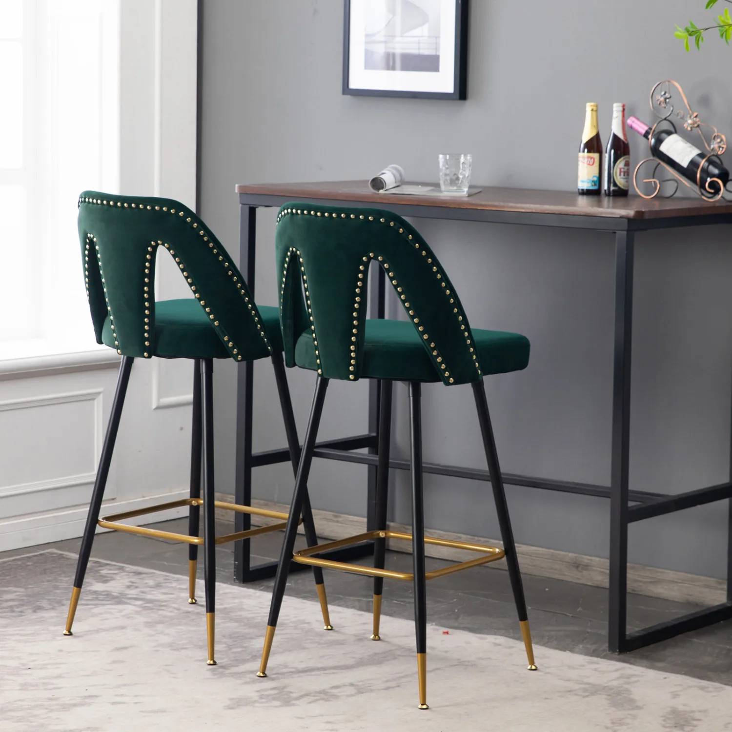 

A&A Furniture,Akoya Collection Modern | Contemporary Velvet Upholstered Connor 28" Bar Stool & Counter Stools with Nailheads and