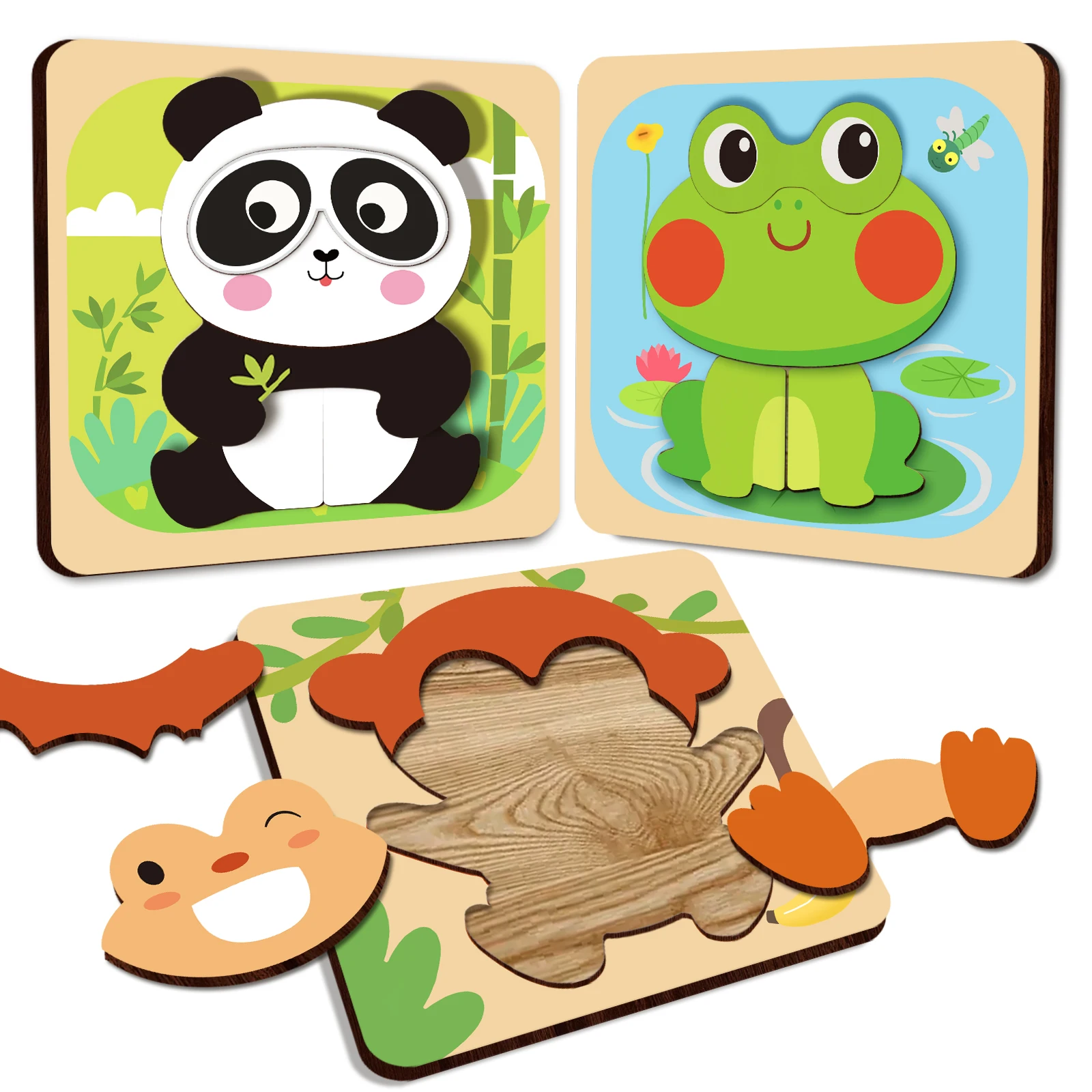Giocattoli puzzle educativi per bambini: puzzle in legno della serie di animali carini per lo sviluppo di abilità motorie e la cognizione