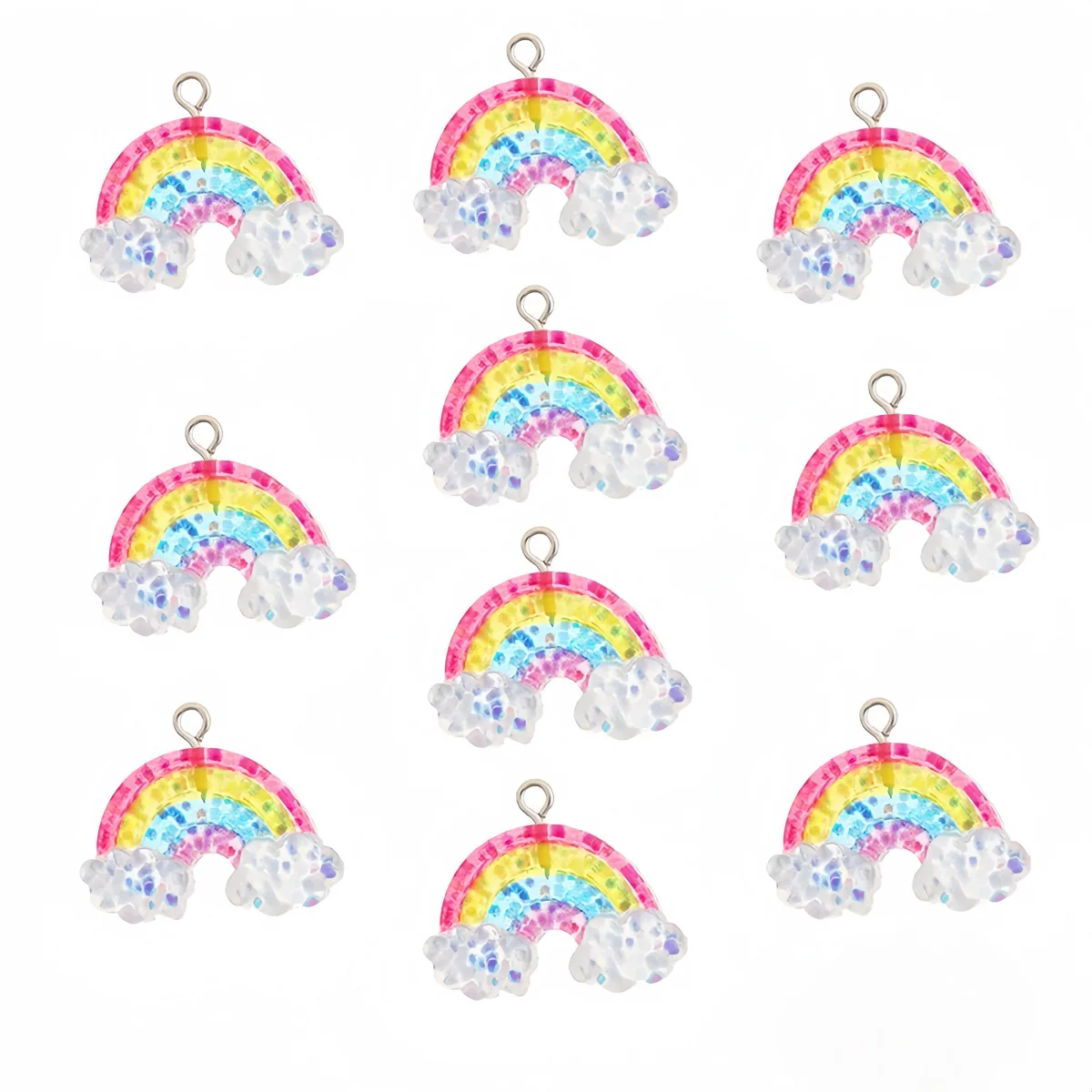 10pcs Cartoon Rainbow Cloud Charms Acrylic Pendant DIY Colourful Ornaments Accessories Necklace Bracelet Earrings Accessories