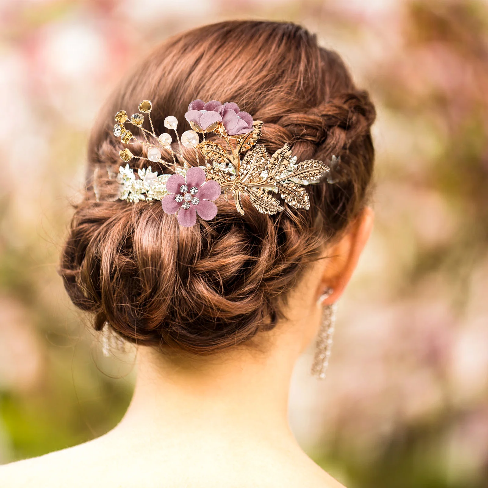 

1 set Purple Combs Bridal Headwear Set Bridal Hair Accessory Pearl Accessories for Wedding Women Flower U Shape Hairpins