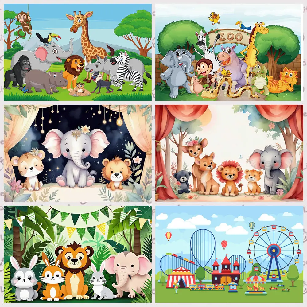 MOON.QG Safari Animals Dinosaur Children Home Party Decoration Background Lion Elephant Playground Backdrop Sign Birthday Banner