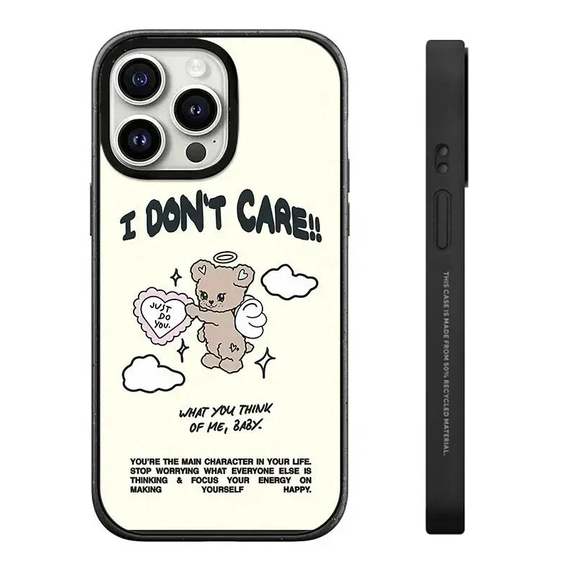 

Black Frosted Angel Bear Pattern iPhone 13 14 15 Pro Max Protective Case