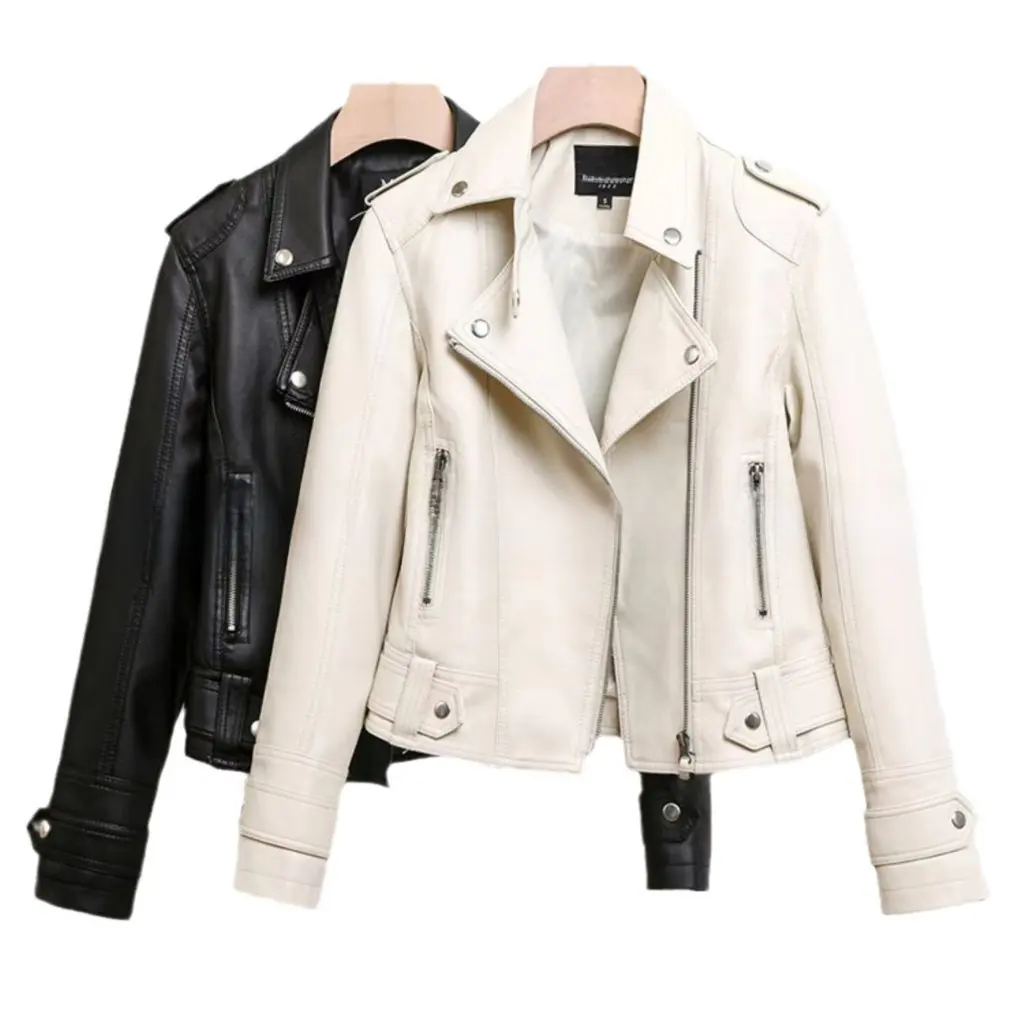 Ladies Short Leather Jacket Autumn Winter Korean Slim Fit plus Size Women's PU Washed Motorcycle Style Leather Clothing