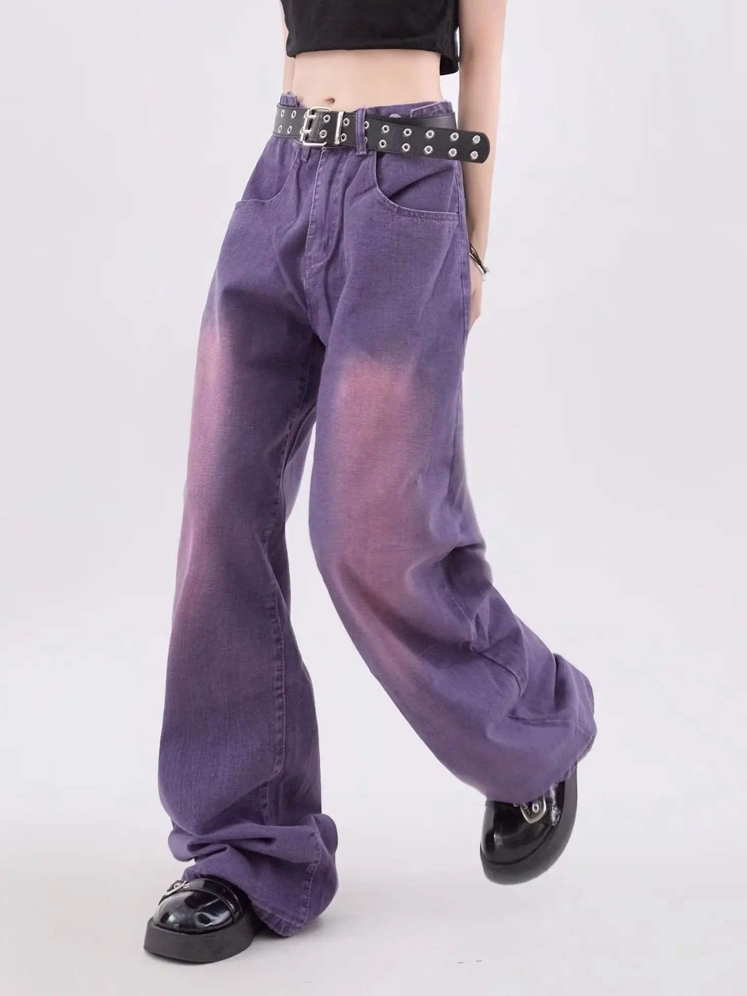 Women's Purple Baggy Jeans Harajuku Aesthetic Y2k Oversize Denim Trousers High Waist Cowboy Pants Vintage 2000s Trashy Clothes