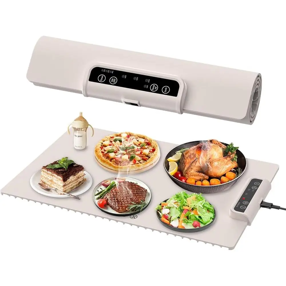 Electric Food Warming Mat Adjustable Temperature Silicone Heating Pad Parties Camping Outdoor Use Timer Function