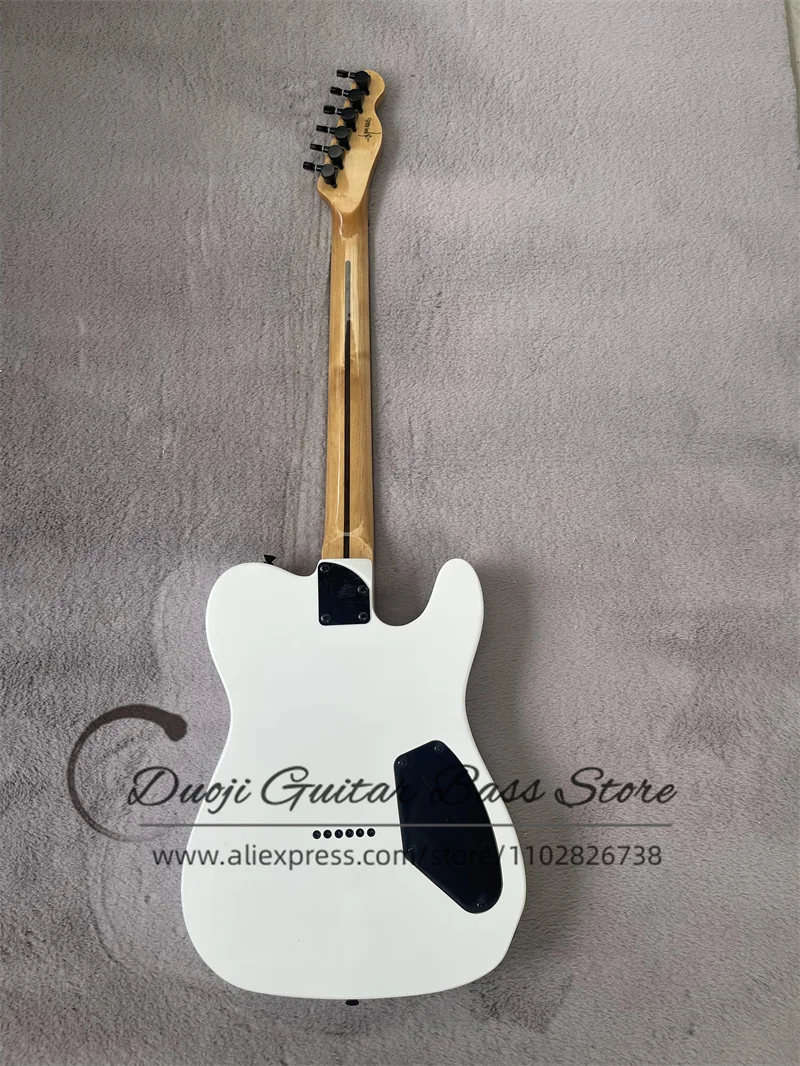 Left Hand Electric Guitar White Body Rosewood Fingerfrets Fixed Bridge Black Pickguard Locked Tuners Factory Custom