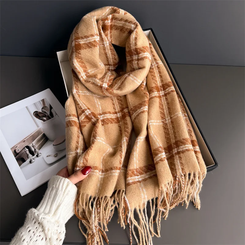 

Зимний теплый шарф для женщин и мужчин, утолщенная шаль из пашмины с кисточками на шее, искусственный кашемир, осеннее элегантное женское одеяло