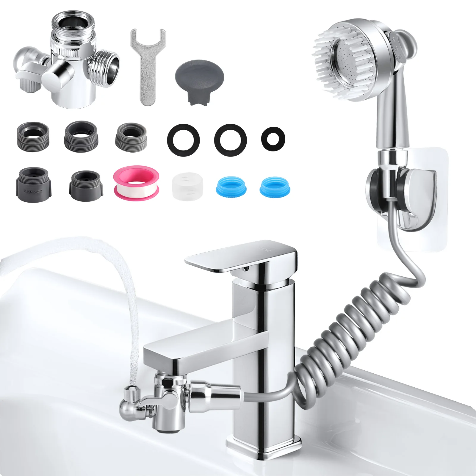 

New Handheld Faucet Diverter Valve Shower Head For Home Bathroom Kitchen Faucet Adapter Set Adjustable Diverter Valve Faucet