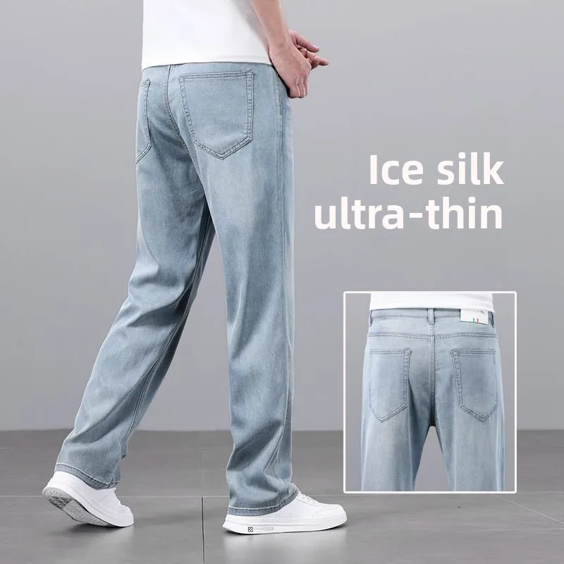 

GIOIOM's повседневные джинсы, летние высококачественные эластичные тонкие свободные прямые джинсы из лиоцелла, мужские брюки