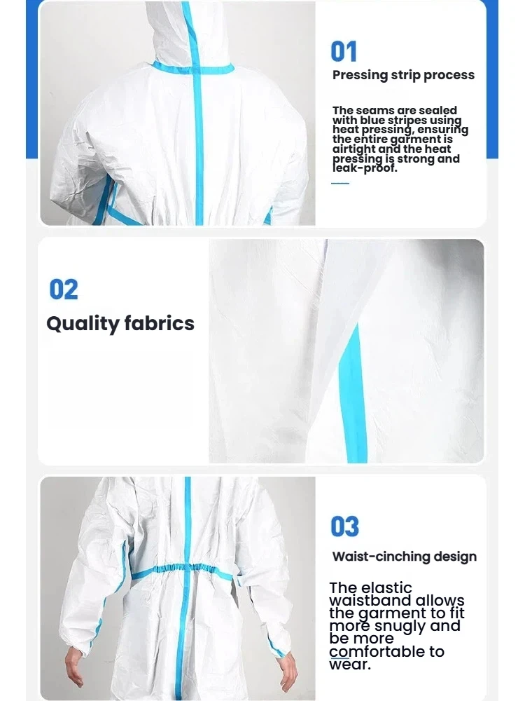 5Pcs Disposable Blue Sf Hooded Coveralls with Hood/Front Zipper/Elastic Cuffs, Individually Packaged, Lightweight and Easy to Wear, Unisex, Suitable for Industrial and Agricultural Applications, Can Be Worn from 170cm to 190cm