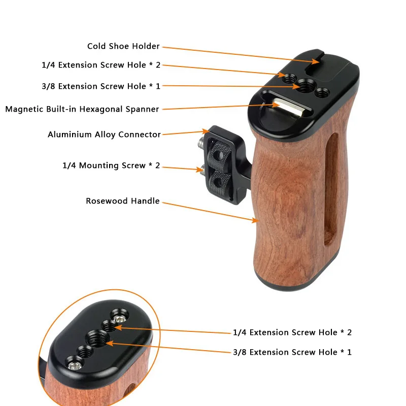 كاميرا أرنب قفص خشبي متعدد الوظائف مقبض جانبي عالمي SLR متعدد الوظائف مقبض قابل للتعديل لسوني كانون نيكون