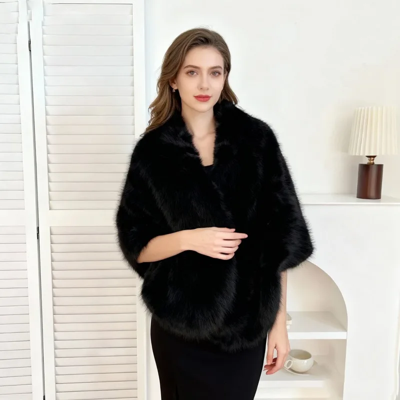 

Faux fur long bridal shawl collar scarf fox fur fake collar winter white women's