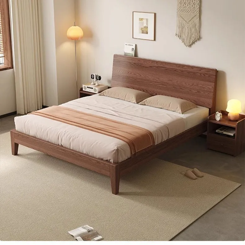 Walnut light luxury 1.8 meters home master bedroom modern simple solid wood bed 1.5 meters double bed 1.2m single bed rack