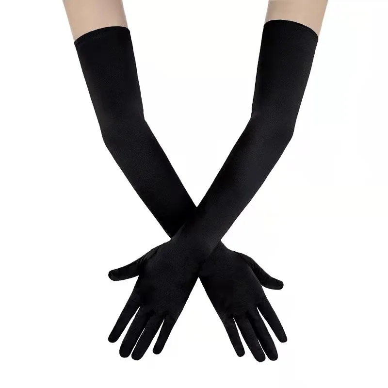 Women's Evening Party Formal Gloves Solid Satin Long Finger Mittens for Events Activities Red White Rose Color Party Cosplay image 2