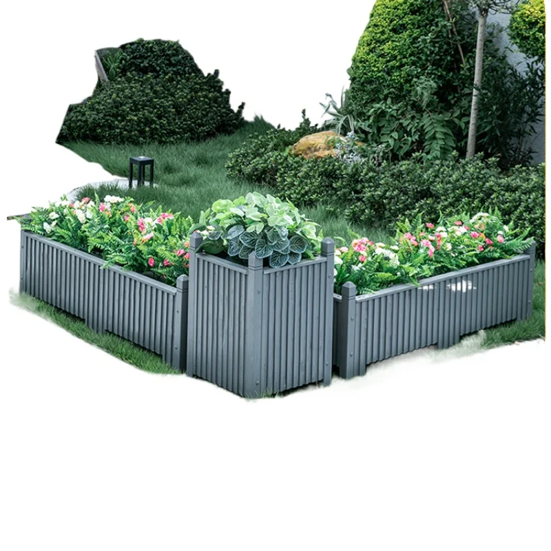 

*Antiseptic wood flower box outdoor courtyard high-end rectangular Nordic simple gray-black creative flower pot planting tank
