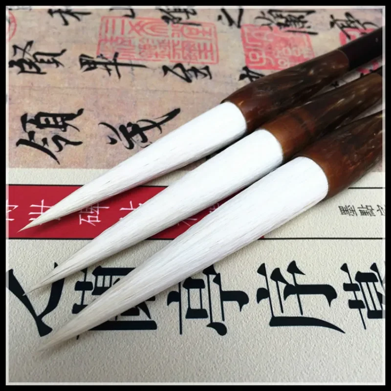 Woolen Hair Chinese Calligraphy Brushes Long Hair Soft Caligrafia Cursive Script Painting Writing White Hair Brush Tinta China