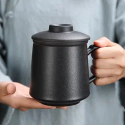 Large Capacity Ceramic Mug Filter Tea Cup with  Handle and Lid