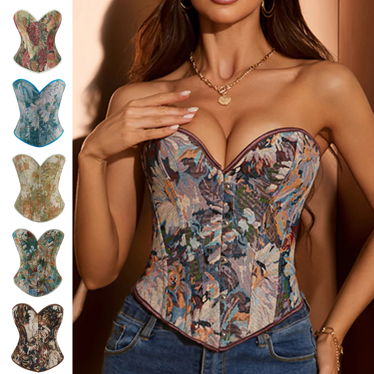 

Shapewear Corset Embroidery Floral Boned Corselet Bustier Tank Top Overbust Tube Tops Slim Waist Vintage Court Bodyshaper Korset