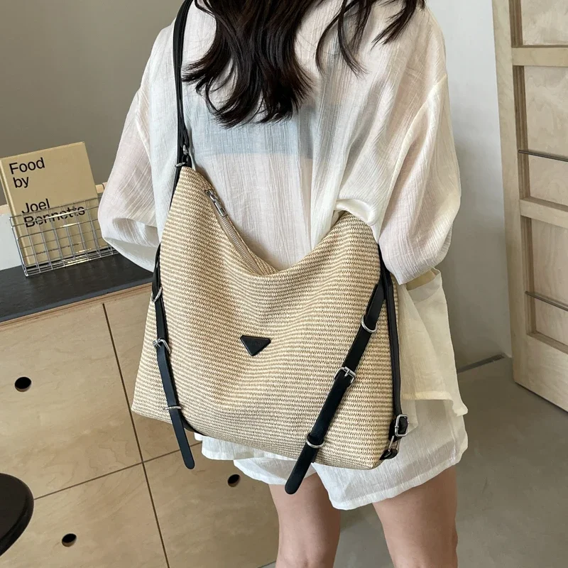 Summer Women Straw Woven Shoulder Bags Bohemian Large Capacity Handbag Luxury Design Tote Bag Multiple Backpacks Crossbody Bag