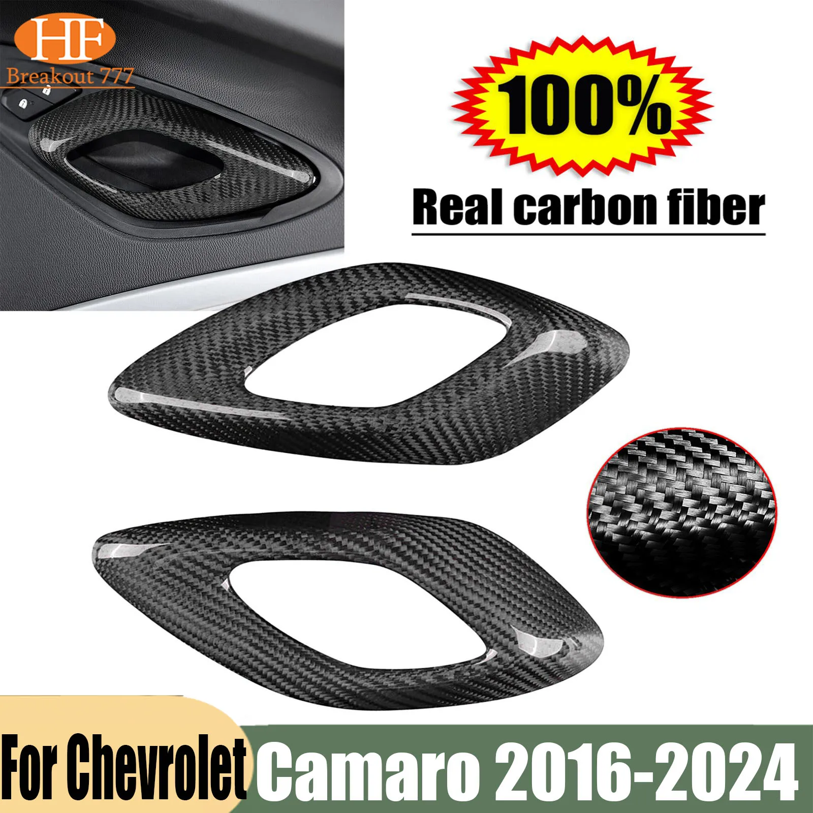Carbon Fiber Interior Door Knob Handle Cover Trim fit For Chevrolet Camaro 2016-2024