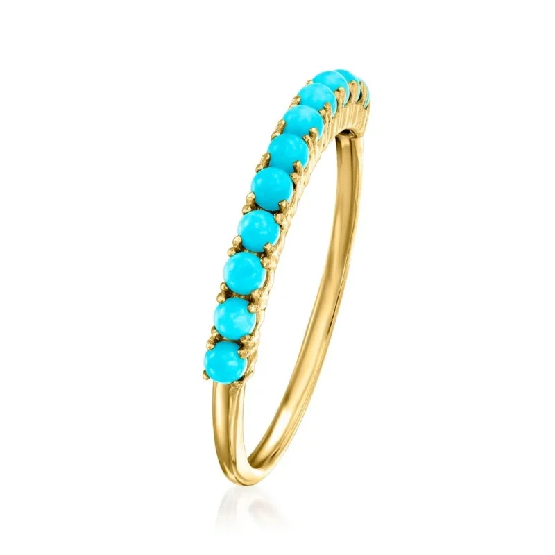 Klassischer Damenring mit eingelegtem Türkisimitat, trendige geometrische Form in Goldfarbe, für den täglichen Gebrauch, Partyschmuck, Jubiläumsgeschenk