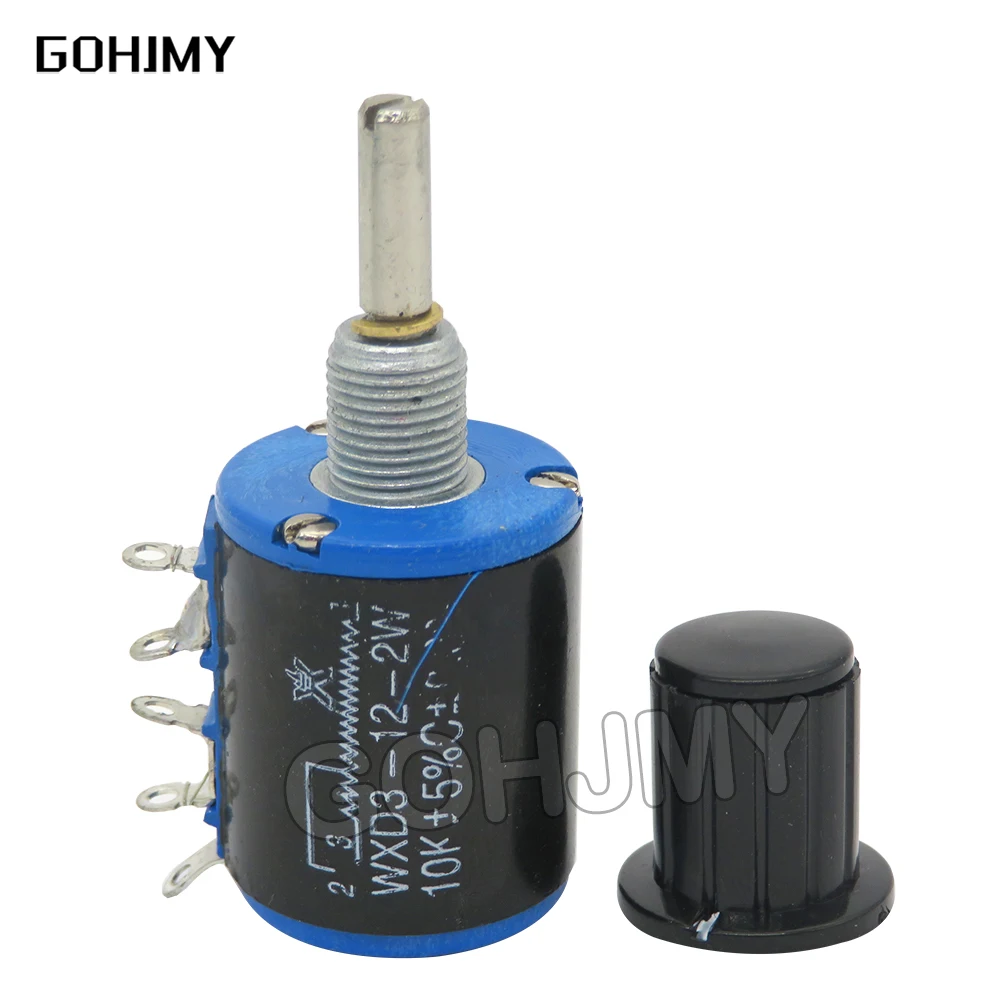 

2PCS = 1PCS WXD3-12 2W 10K 4.7K 3.3K 2.2K 1K resistance ring multi circle precision wire wound potentiometer + Black knob
